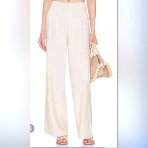 Onia | White Shirred Linen Blend Wide Leg Pants | Size M